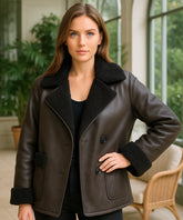 Comprar jaqueta feminina de couro marrom peluciada oversized forro pelúcia quentinha inverno em promoção ZARA